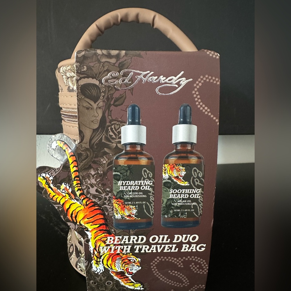 🆕Ed Hardy Beard Oil Duo W/Travel Bag